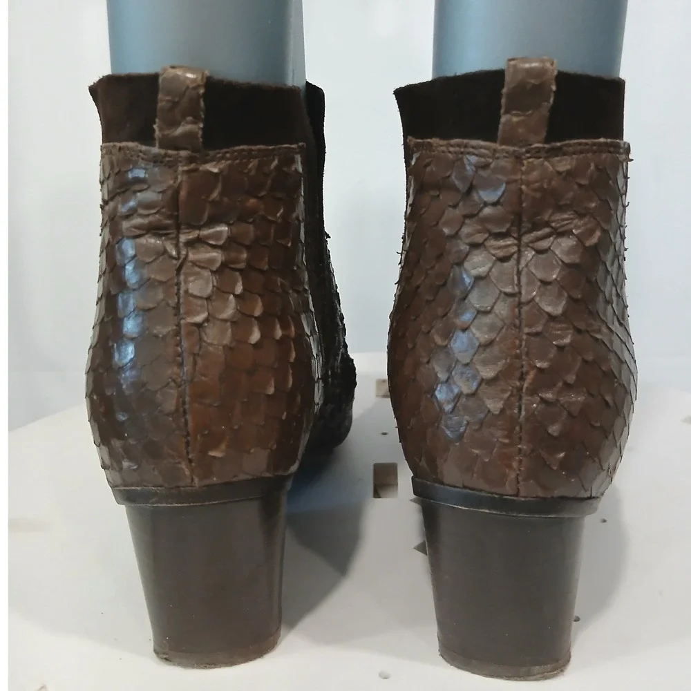Sesto‎ Meucci Womens Sz 6M Brown Snakeskin Embossed Genuine Leather Ankle Boots
